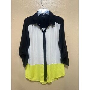 Maurices Color‎ Block Button Up Roll Tab Long Sleeve Blouse Top - Small